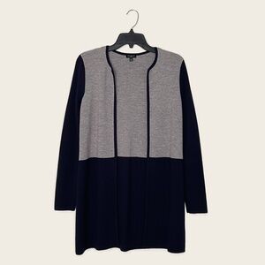 Talbots Gray & Navy Blue Colorblock Merino Wool Blend Open Front Cardigan